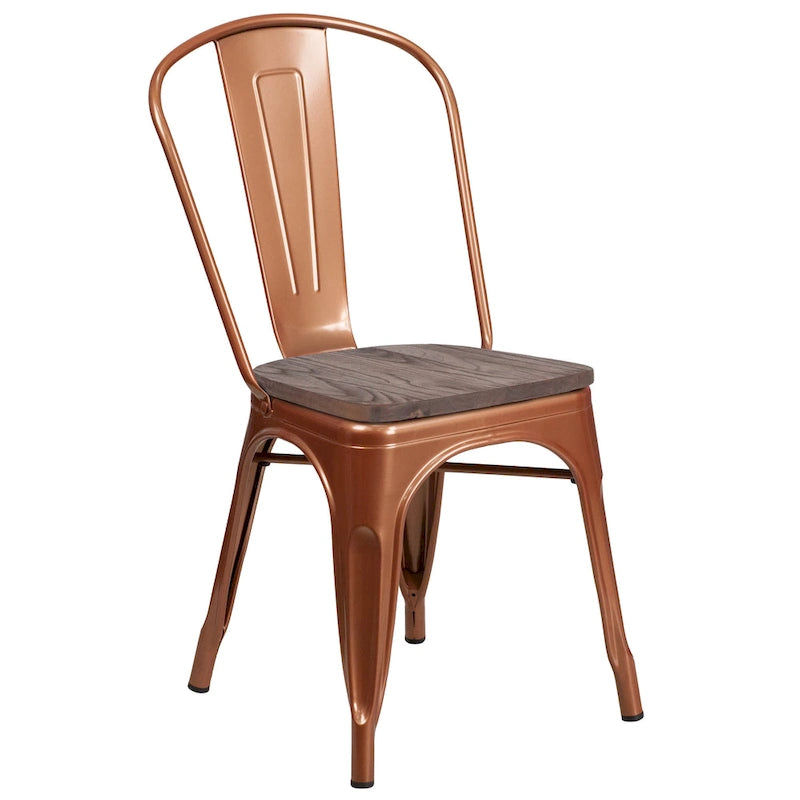 Chaise empilable en métal avec assise en bois - 45,08 cm l x 50,8 cm P x 85,09 cm H - 45,08 cm l x 50,8 cm P x 85,09 cm H