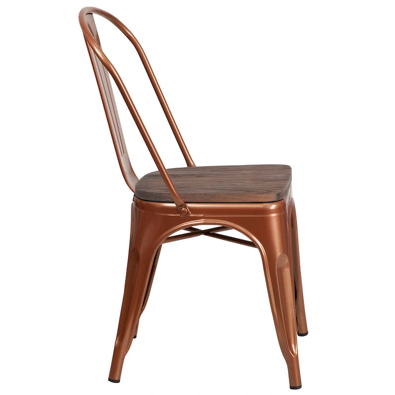 Chaise empilable en métal avec assise en bois - 45,08 cm l x 50,8 cm P x 85,09 cm H - 45,08 cm l x 50,8 cm P x 85,09 cm H
