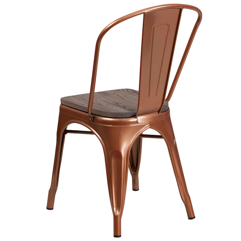 Chaise empilable en métal avec assise en bois - 45,08 cm l x 50,8 cm P x 85,09 cm H - 45,08 cm l x 50,8 cm P x 85,09 cm H