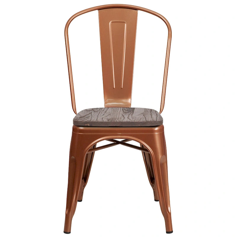 Chaise empilable en métal avec assise en bois - 45,08 cm l x 50,8 cm P x 85,09 cm H - 45,08 cm l x 50,8 cm P x 85,09 cm H