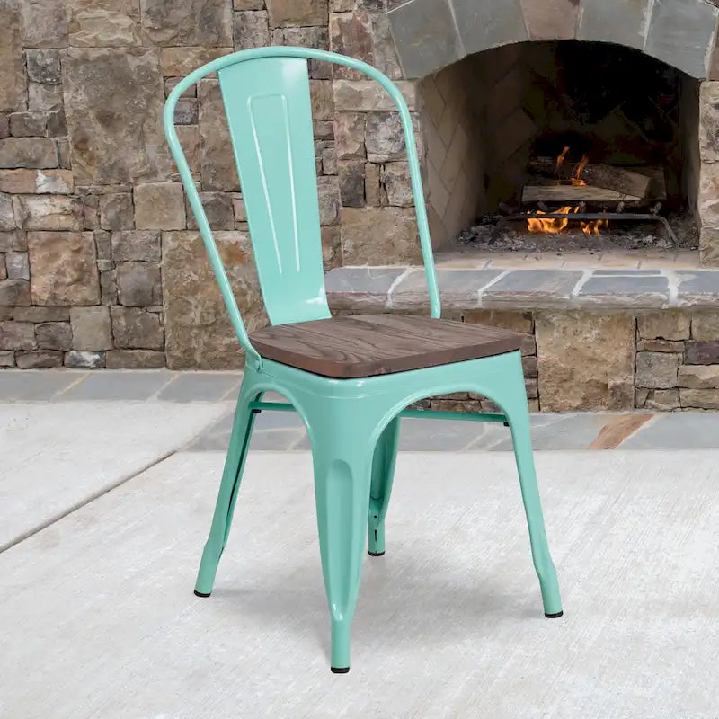 Chaise empilable en métal avec assise en bois - 45,08 cm l x 50,8 cm P x 85,09 cm H - 45,08 cm l x 50,8 cm P x 85,09 cm H
