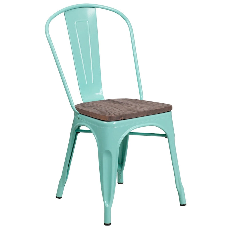 Chaise empilable en métal avec assise en bois - 45,08 cm l x 50,8 cm P x 85,09 cm H - 45,08 cm l x 50,8 cm P x 85,09 cm H