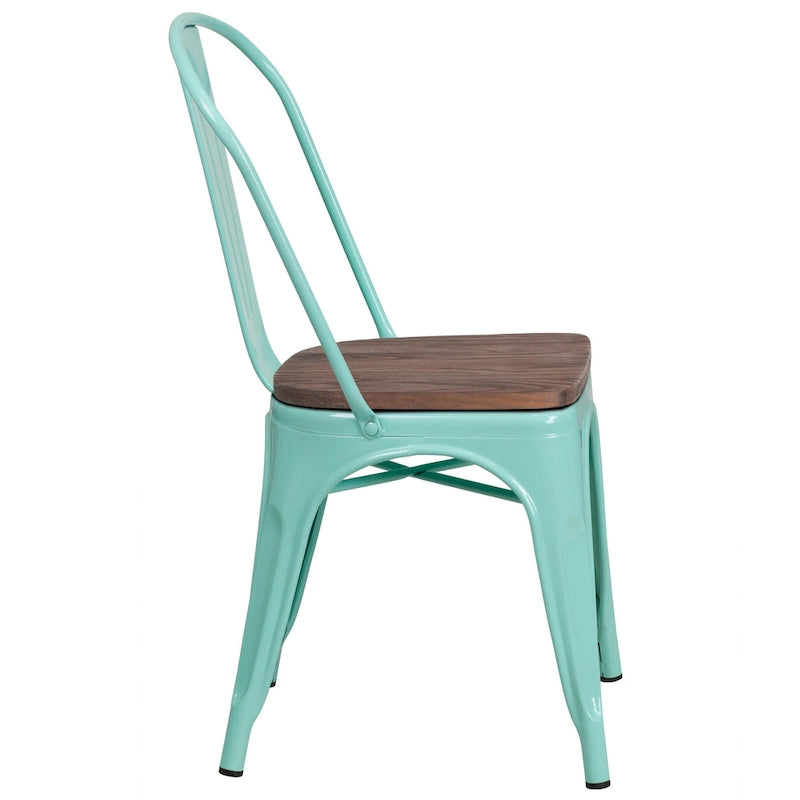 Chaise empilable en métal avec assise en bois - 45,08 cm l x 50,8 cm P x 85,09 cm H - 45,08 cm l x 50,8 cm P x 85,09 cm H