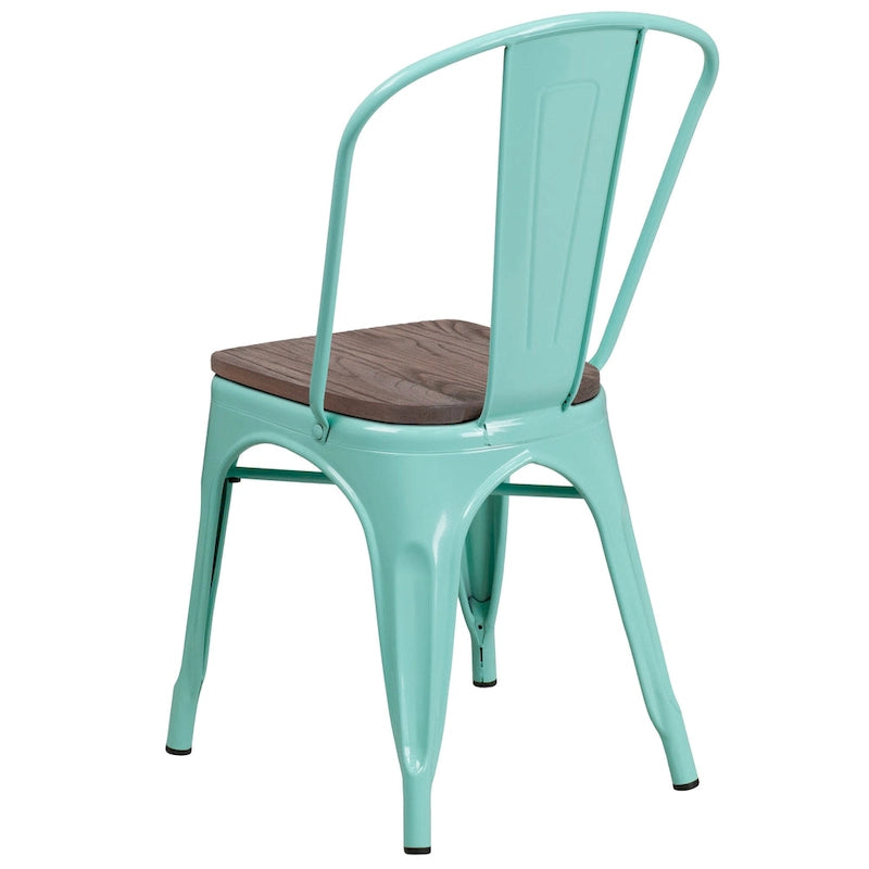 Chaise empilable en métal avec assise en bois - 45,08 cm l x 50,8 cm P x 85,09 cm H - 45,08 cm l x 50,8 cm P x 85,09 cm H