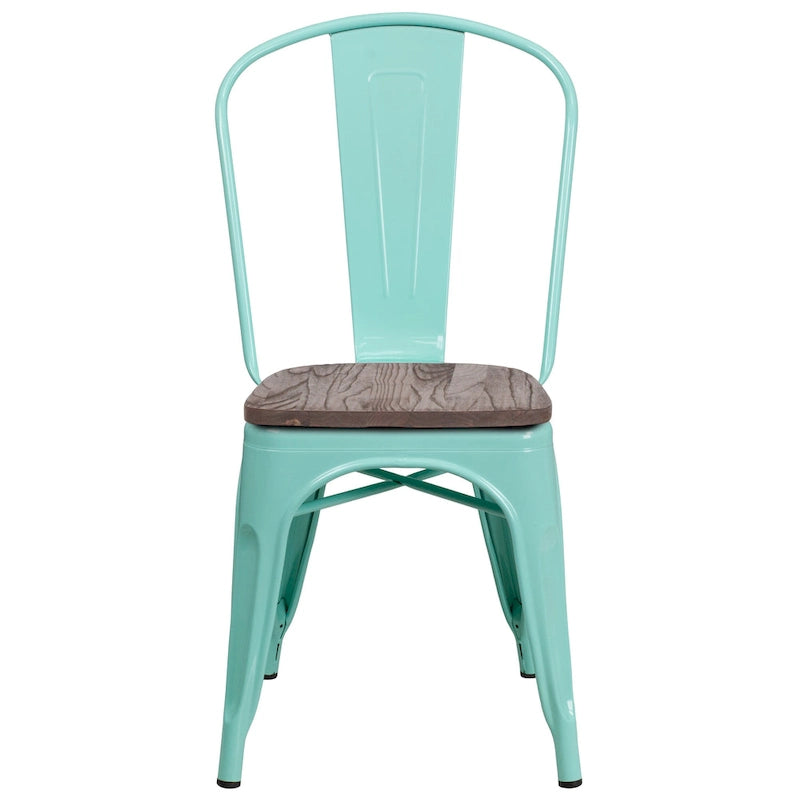 Chaise empilable en métal avec assise en bois - 45,08 cm l x 50,8 cm P x 85,09 cm H - 45,08 cm l x 50,8 cm P x 85,09 cm H