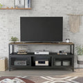 Meuble TV double couche en acier de 70 pouces, style campagnard, en noyer noir et foncé