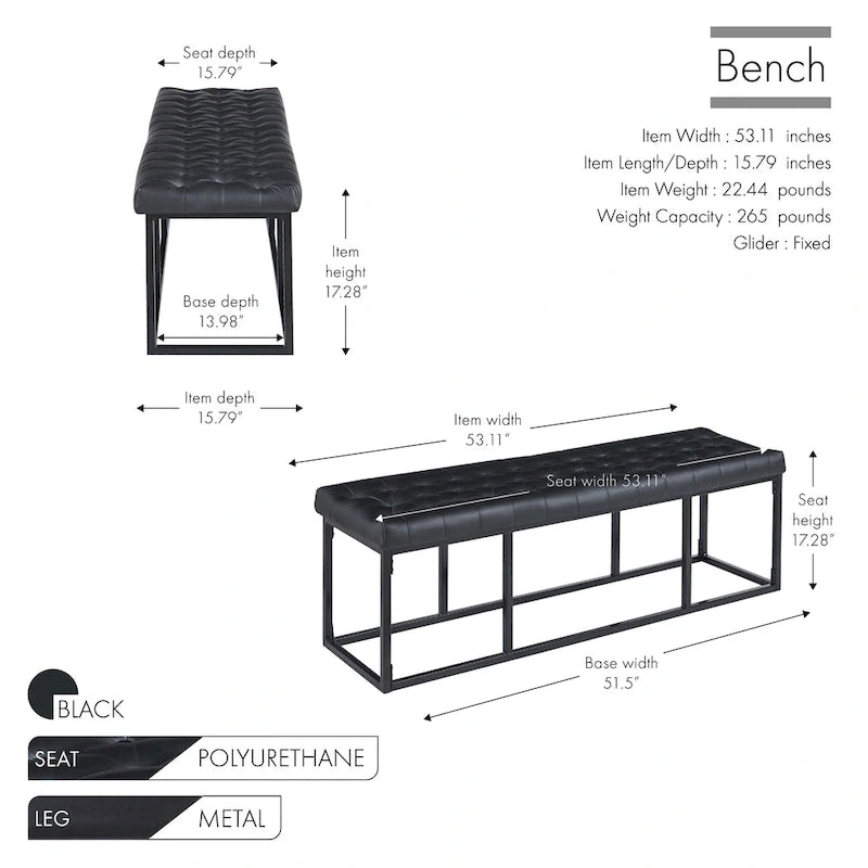 Banc décoratif en similicuir (base en métal)