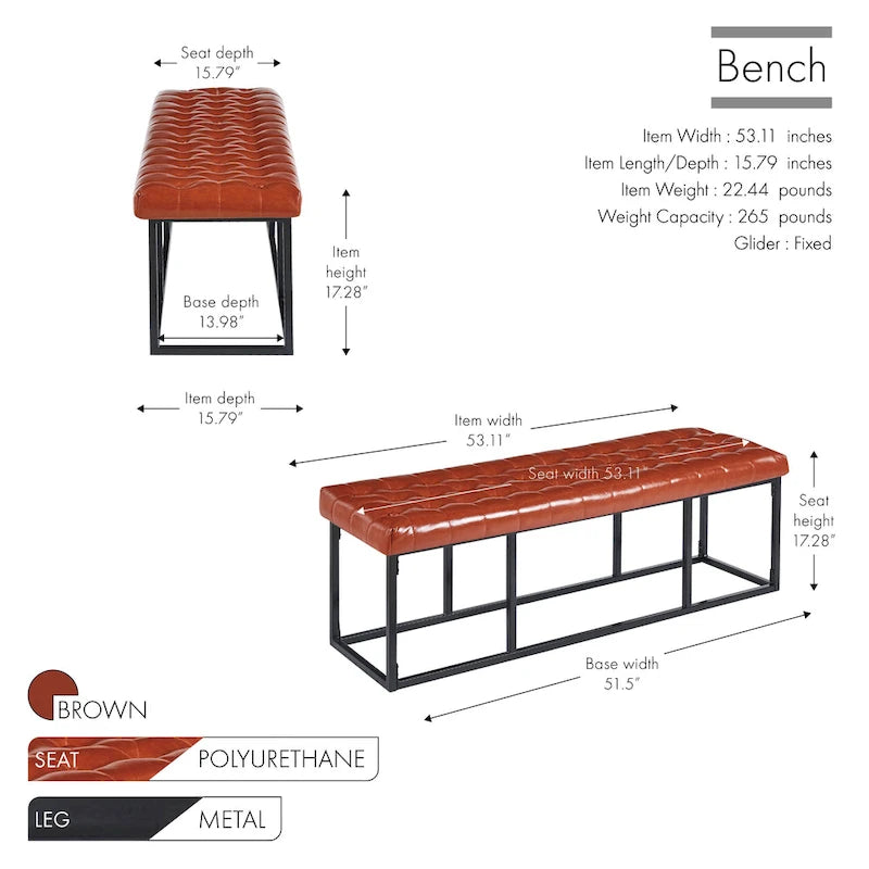 Banc décoratif en similicuir (base en métal)