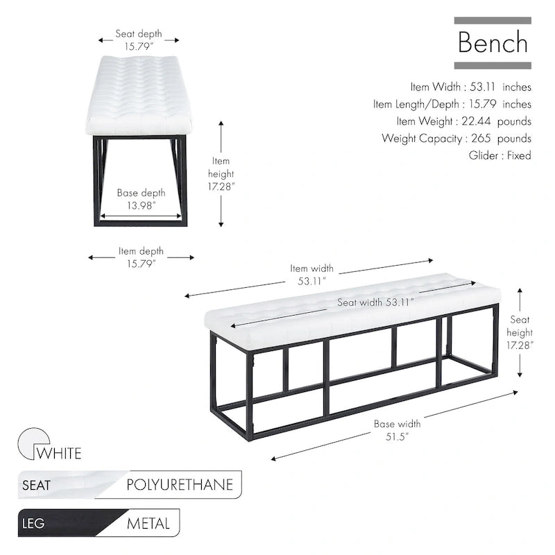 Banc décoratif en similicuir (base en métal)