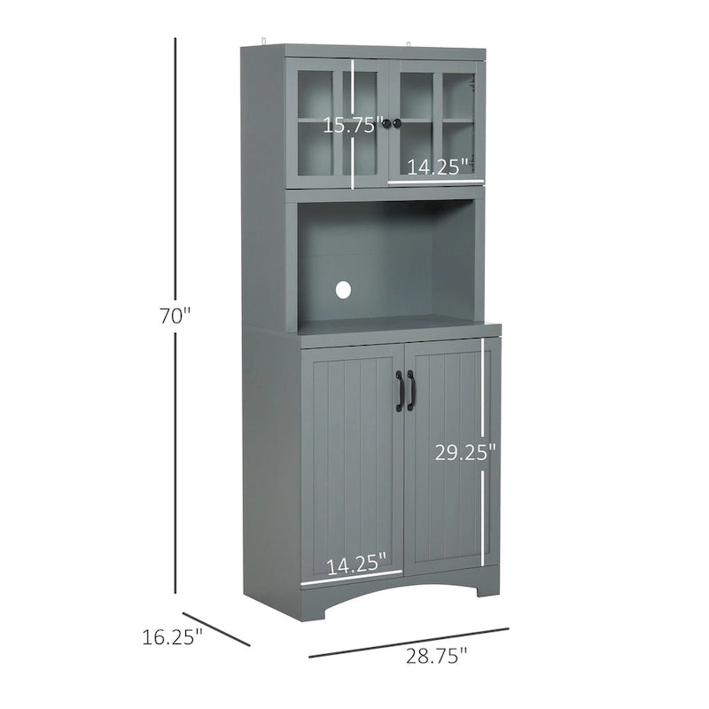 Buffet de cuisine — Meuble de rangement en bois avec portes vitrées et étagère pour micro-ondes