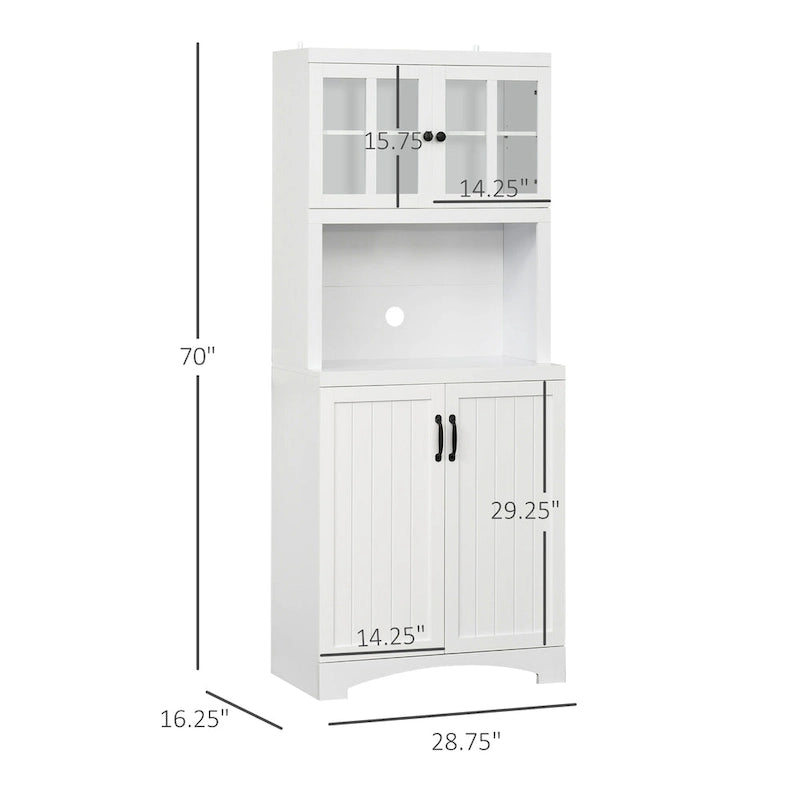 Buffet de cuisine — Meuble de rangement en bois avec portes vitrées et étagère pour micro-ondes