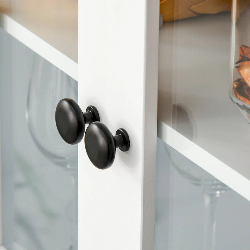 Buffet de cuisine — Meuble de rangement en bois avec portes vitrées et étagère pour micro-ondes