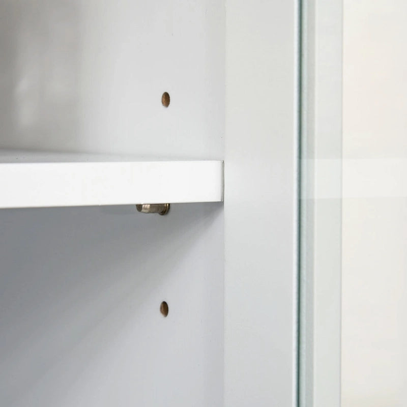 Buffet de cuisine — Meuble de rangement en bois avec portes vitrées et étagère pour micro-ondes