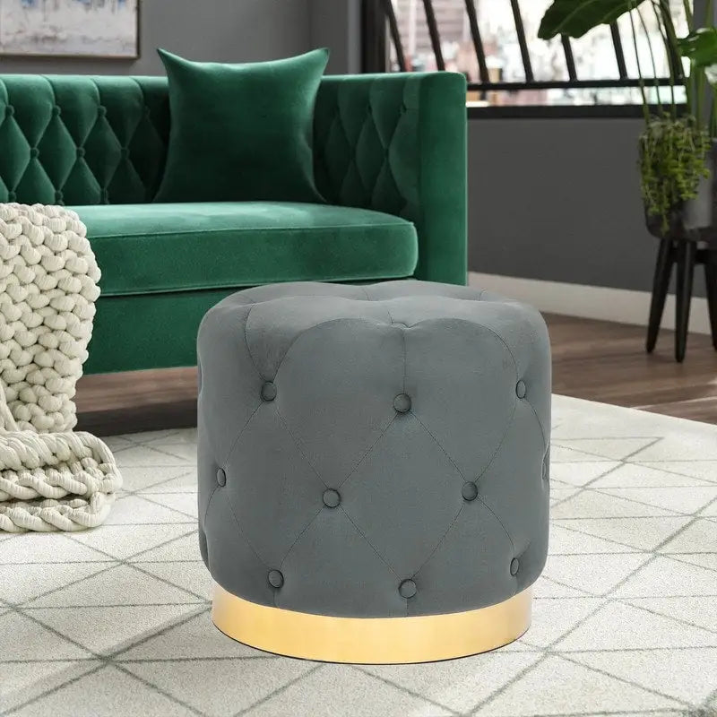 Tabouret rond en velours / tabouret de coiffeuse / tabouret à socle avec base plaquée or