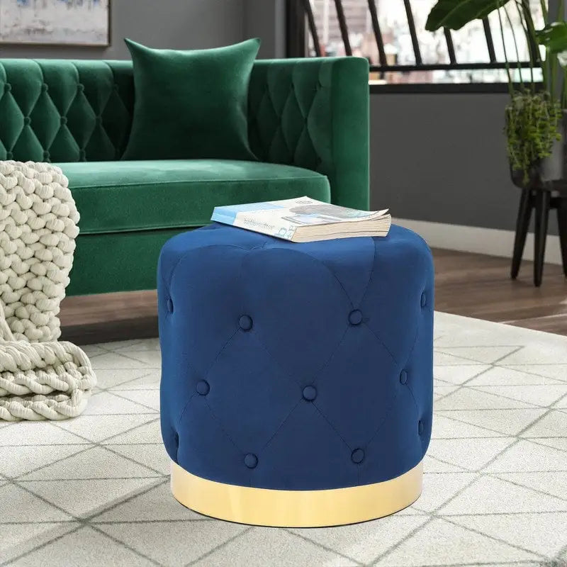 Tabouret rond en velours / tabouret de coiffeuse / tabouret à socle avec base plaquée or