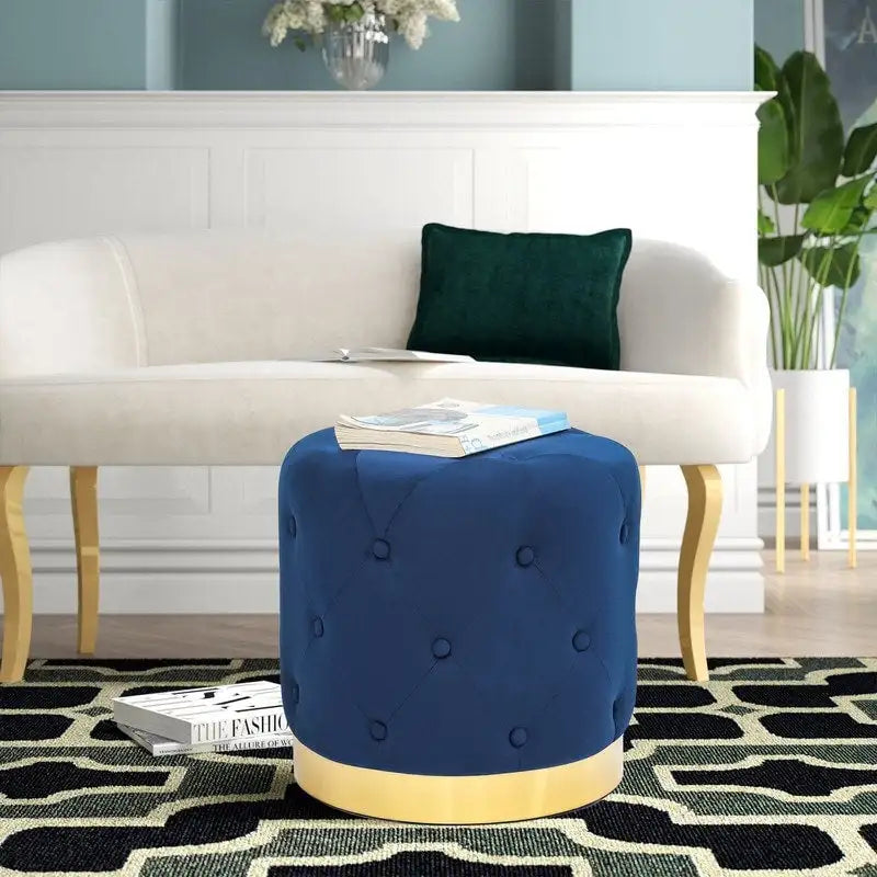 Tabouret rond en velours / tabouret de coiffeuse / tabouret à socle avec base plaquée or