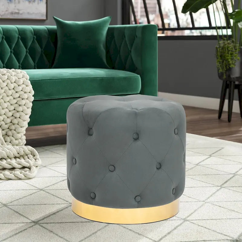Tabouret rond en velours / tabouret de coiffeuse / tabouret à socle avec base plaquée or