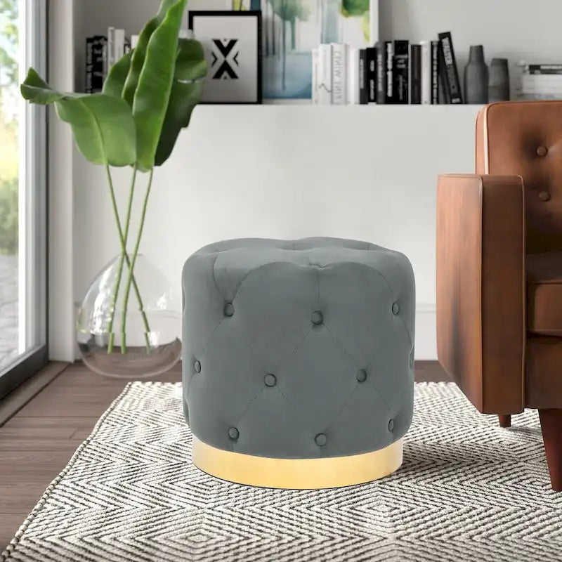 Tabouret rond en velours / tabouret de coiffeuse / tabouret à socle avec base plaquée or