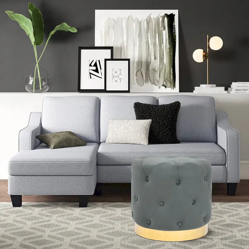 Tabouret rond en velours / tabouret de coiffeuse / tabouret à socle avec base plaquée or