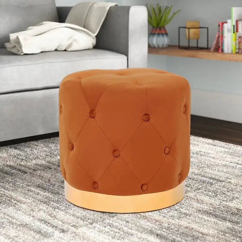 Tabouret rond en velours / tabouret de coiffeuse / tabouret à socle avec base plaquée or