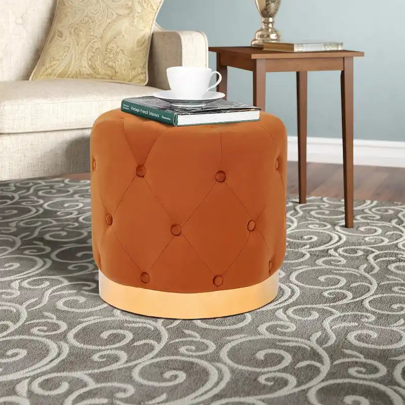 Tabouret rond en velours / tabouret de coiffeuse / tabouret à socle avec base plaquée or