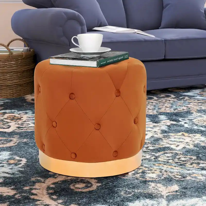 Tabouret rond en velours / tabouret de coiffeuse / tabouret à socle avec base plaquée or