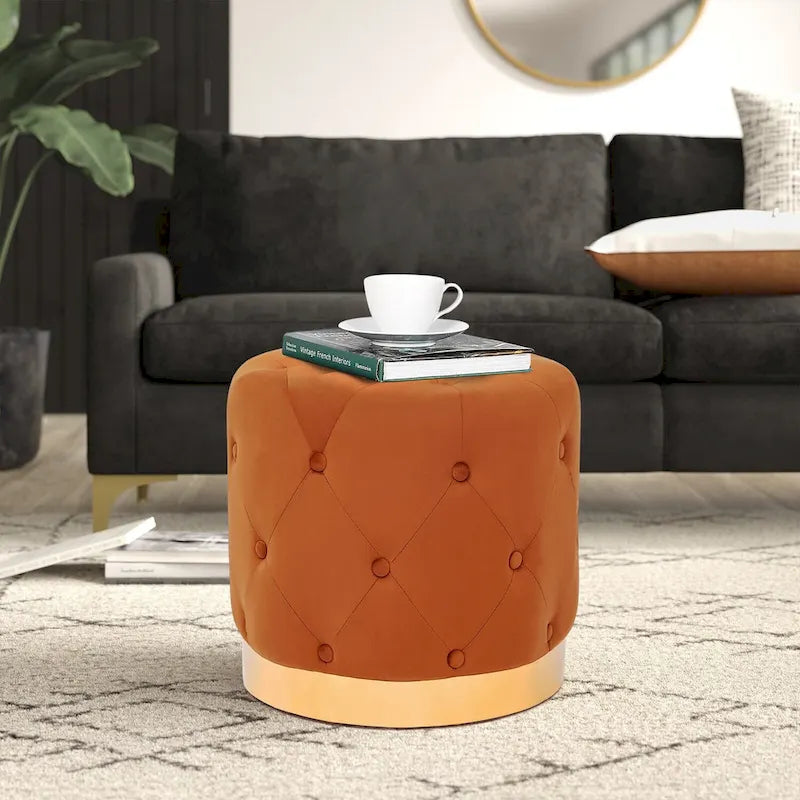 Tabouret rond en velours / tabouret de coiffeuse / tabouret à socle avec base plaquée or