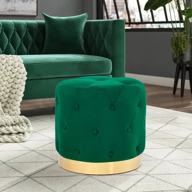 Tabouret rond en velours / tabouret de coiffeuse / tabouret à socle avec base plaquée or