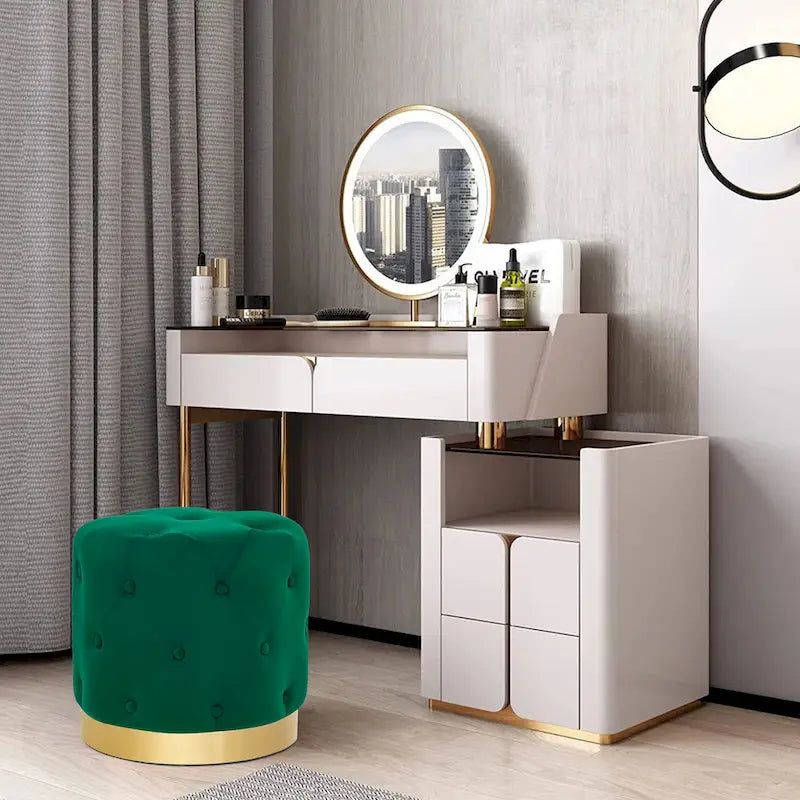 Tabouret rond en velours / tabouret de coiffeuse / tabouret à socle avec base plaquée or