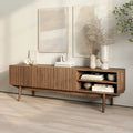 Meuble TV — Style scandinave Mid-Century Modern avec pieds en bois massif, convient aux téléviseurs jusqu'à 65 pouces