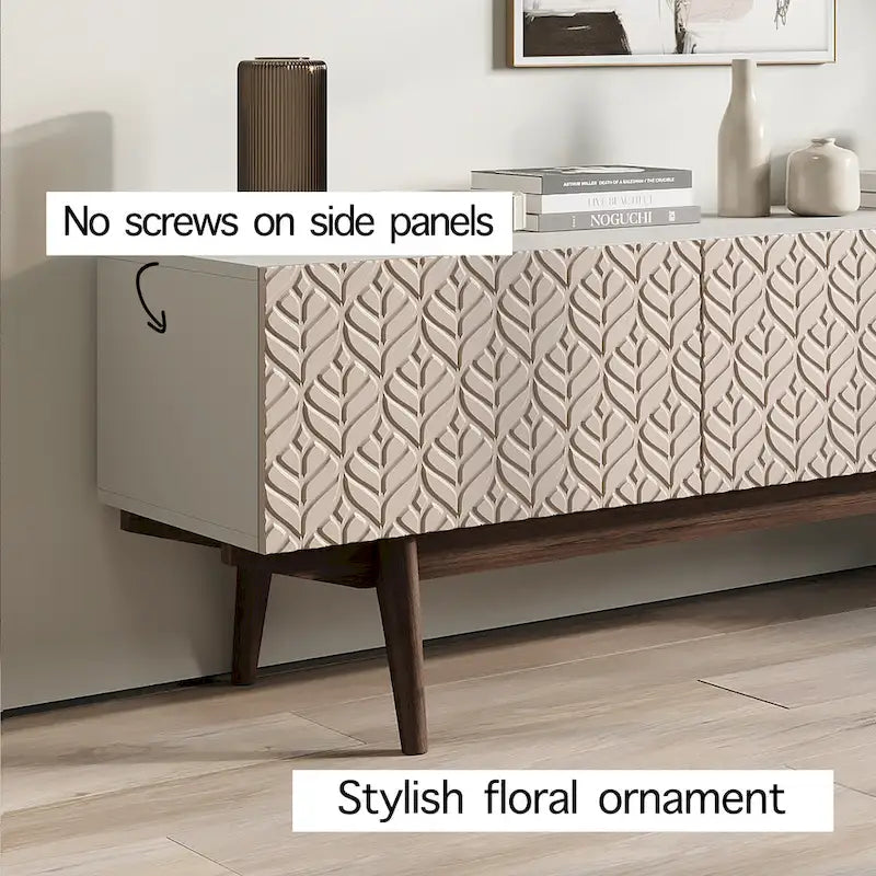 Meuble TV — Style scandinave Mid-Century Modern avec pieds en bois massif, convient aux téléviseurs jusqu'à 65 pouces