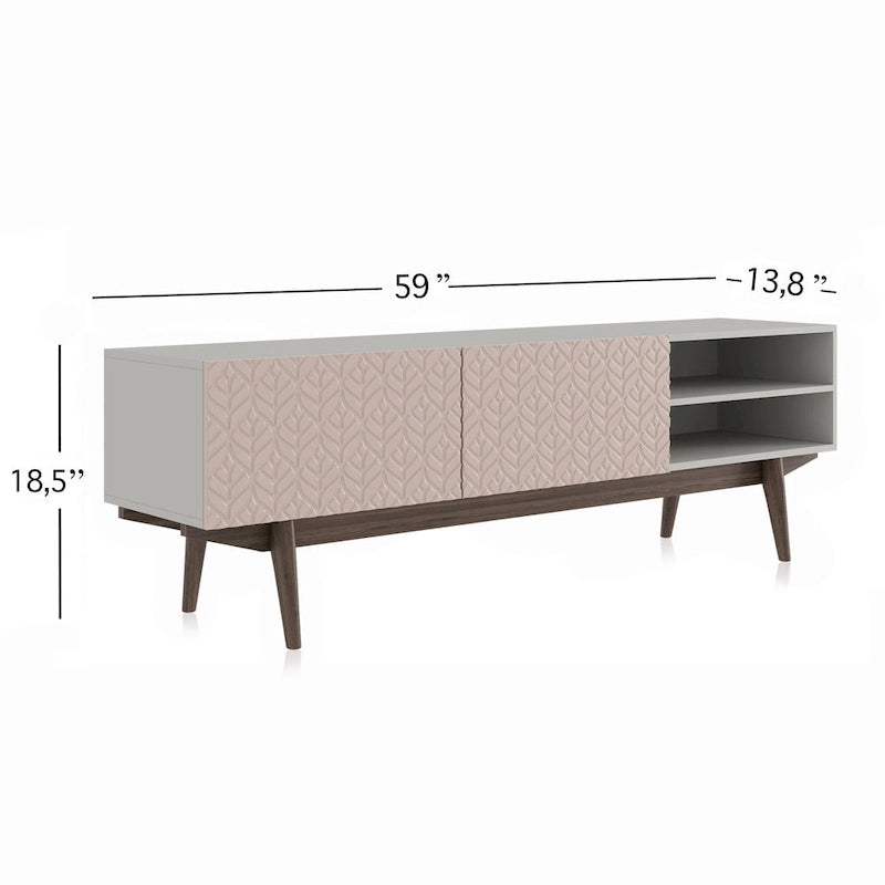 Meuble TV — Style scandinave Mid-Century Modern avec pieds en bois massif, convient aux téléviseurs jusqu'à 65 pouces