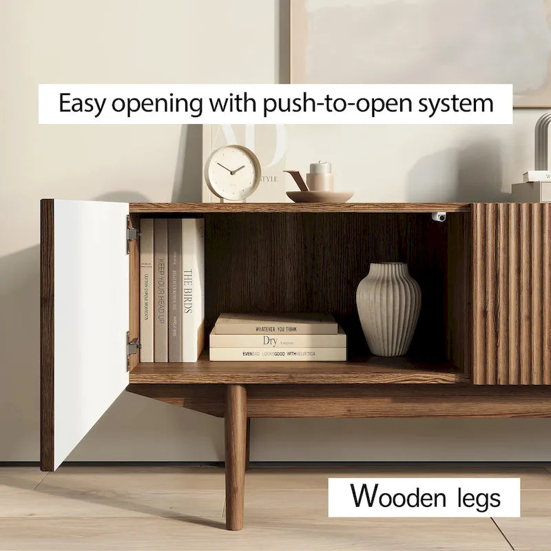 Meuble TV — Style scandinave Mid-Century Modern avec pieds en bois massif, convient aux téléviseurs jusqu'à 65 pouces