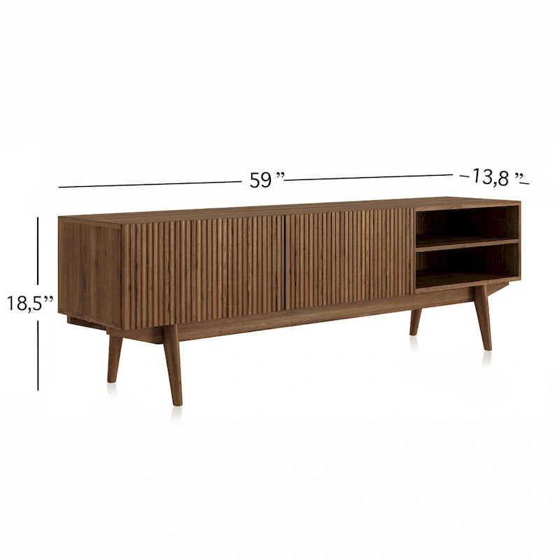 Meuble TV — Style scandinave Mid-Century Modern avec pieds en bois massif, convient aux téléviseurs jusqu'à 65 pouces