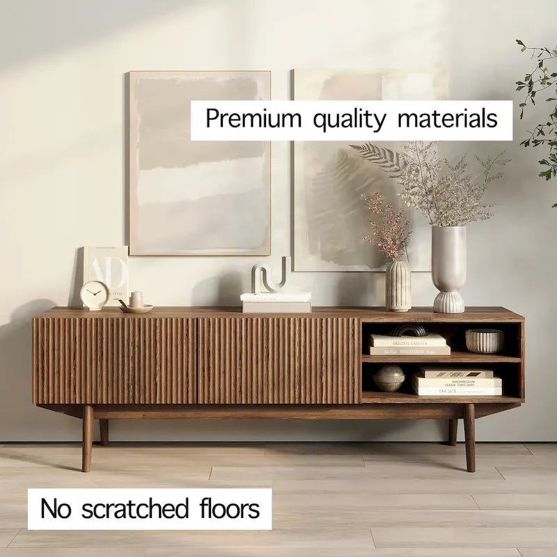 Meuble TV — Style scandinave Mid-Century Modern avec pieds en bois massif, convient aux téléviseurs jusqu'à 65 pouces