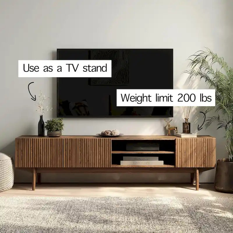 Meuble TV — Style scandinave Mid-Century Modern avec pieds en bois massif, convient aux téléviseurs jusqu'à 65 pouces