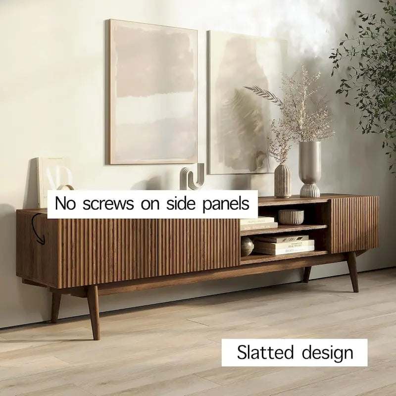 Meuble TV — Style scandinave Mid-Century Modern avec pieds en bois massif, convient aux téléviseurs jusqu'à 65 pouces