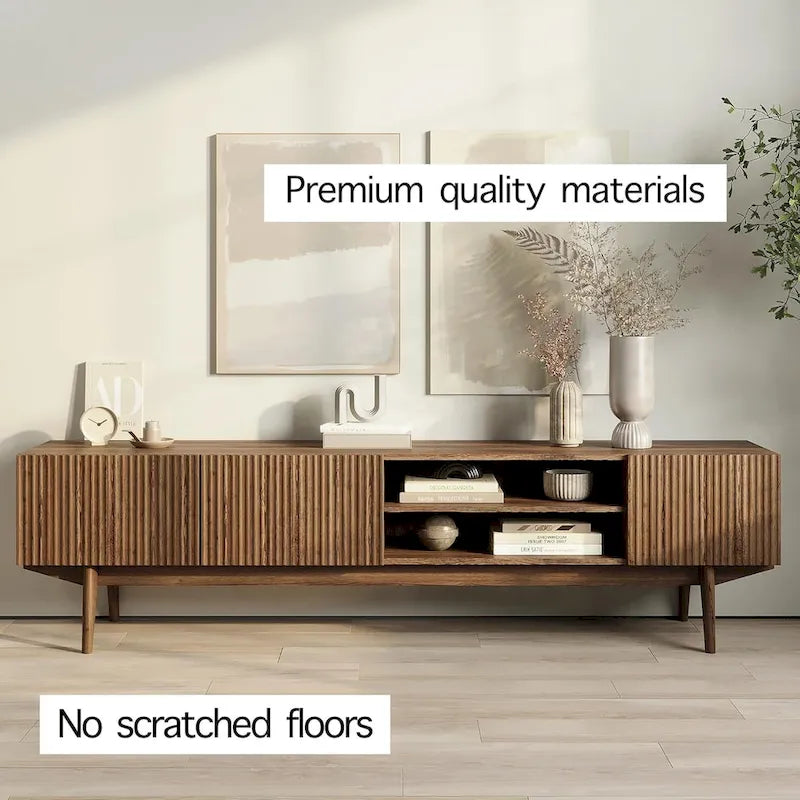 Meuble TV — Style scandinave Mid-Century Modern avec pieds en bois massif, convient aux téléviseurs jusqu'à 65 pouces