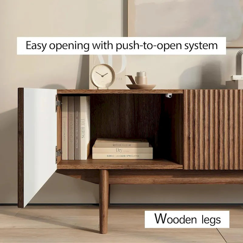 Meuble TV — Style scandinave Mid-Century Modern avec pieds en bois massif, convient aux téléviseurs jusqu'à 65 pouces