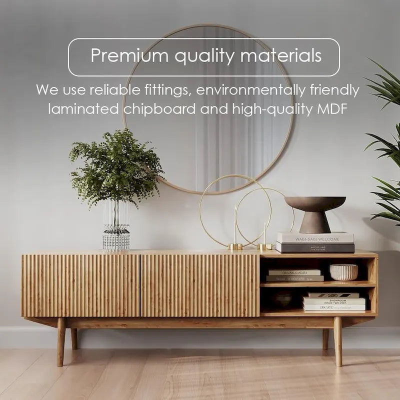 Meuble TV — Style scandinave Mid-Century Modern avec pieds en bois massif, convient aux téléviseurs jusqu'à 65 pouces