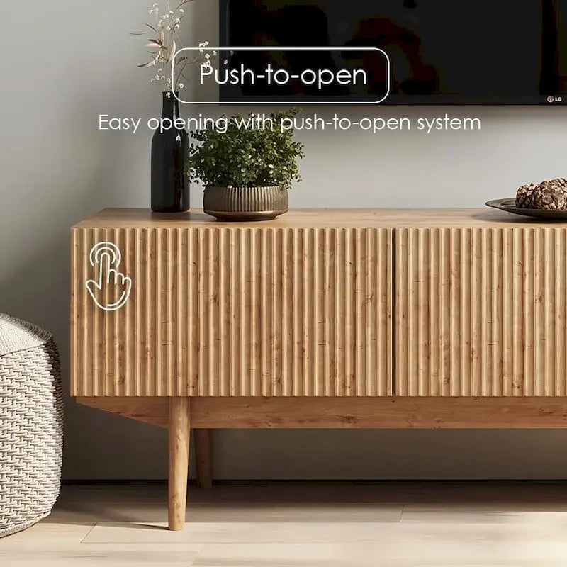Meuble TV — Style scandinave Mid-Century Modern avec pieds en bois massif, convient aux téléviseurs jusqu'à 65 pouces
