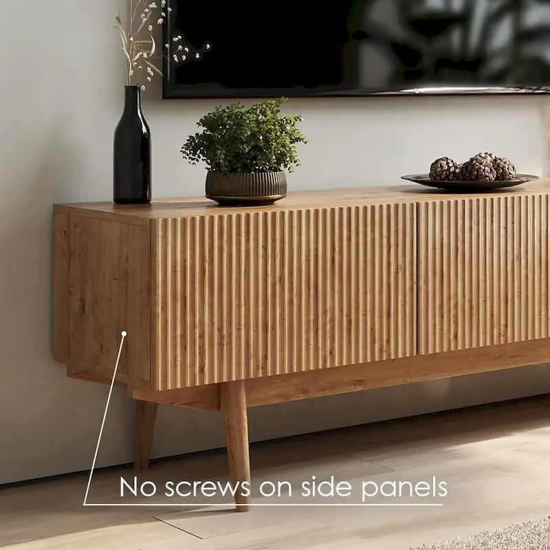 Meuble TV — Style scandinave Mid-Century Modern avec pieds en bois massif, convient aux téléviseurs jusqu'à 65 pouces