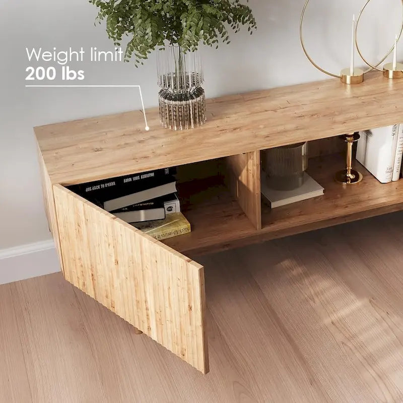 Meuble TV — Style scandinave Mid-Century Modern avec pieds en bois massif, convient aux téléviseurs jusqu'à 65 pouces