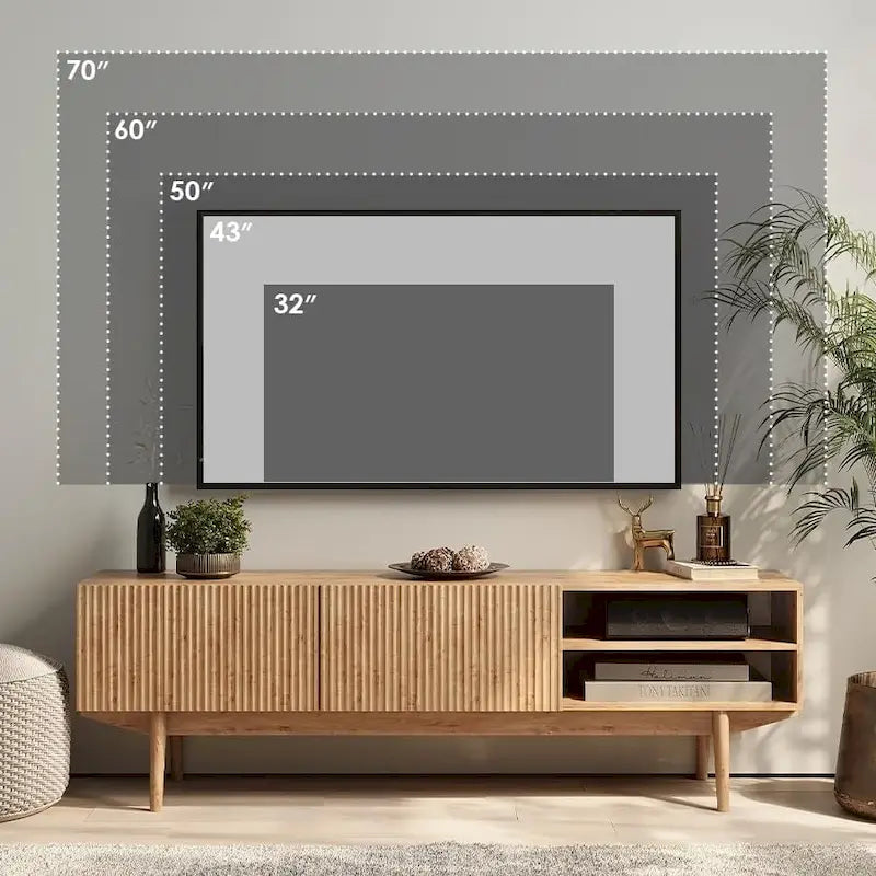Meuble TV — Style scandinave Mid-Century Modern avec pieds en bois massif, convient aux téléviseurs jusqu'à 65 pouces