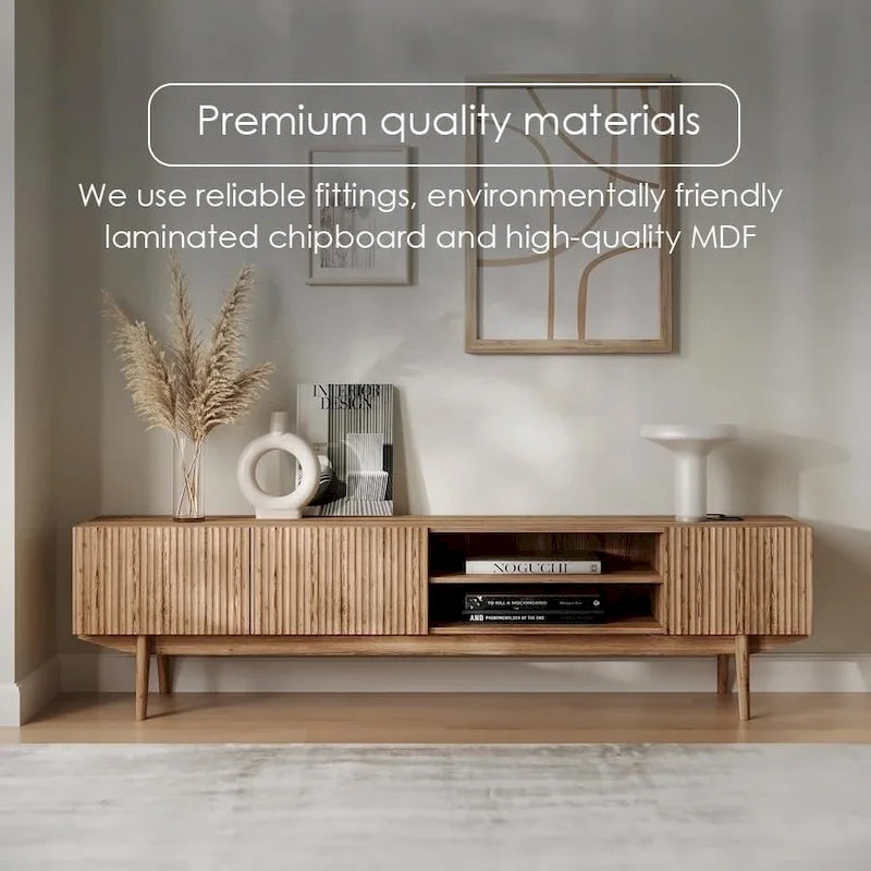 Meuble TV — Style scandinave Mid-Century Modern avec pieds en bois massif, convient aux téléviseurs jusqu'à 65 pouces