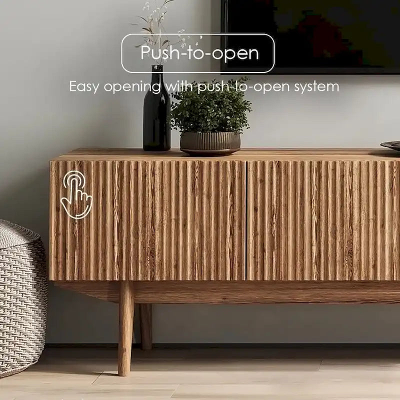 Meuble TV — Style scandinave Mid-Century Modern avec pieds en bois massif, convient aux téléviseurs jusqu'à 65 pouces