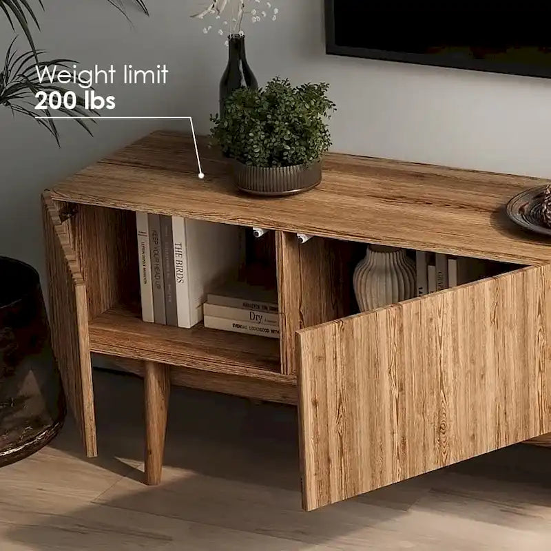 Meuble TV — Style scandinave Mid-Century Modern avec pieds en bois massif, convient aux téléviseurs jusqu'à 65 pouces