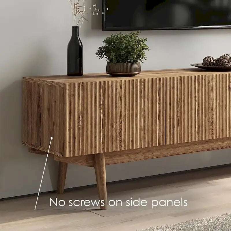 Meuble TV — Style scandinave Mid-Century Modern avec pieds en bois massif, convient aux téléviseurs jusqu'à 65 pouces