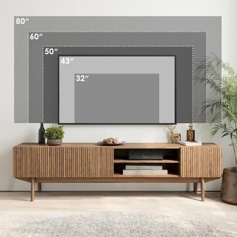 Meuble TV — Style scandinave Mid-Century Modern avec pieds en bois massif, convient aux téléviseurs jusqu'à 65 pouces