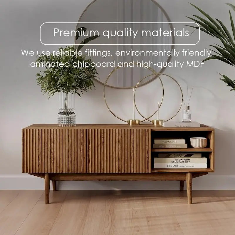 Meuble TV — Style scandinave Mid-Century Modern avec pieds en bois massif, convient aux téléviseurs jusqu'à 65 pouces